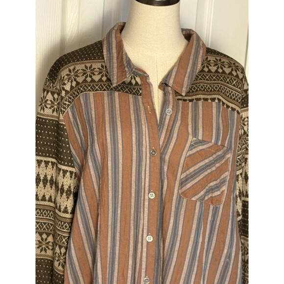 Oddy Shirt Dress 3x Button Down Sweater Sleeves Boho Nordic Isle Striped - Picture 2 of 10